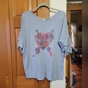 NWOT Wanderer By Southern Grace Blue Boxy Ruffle Sleeve Top Bless Your Heart XL